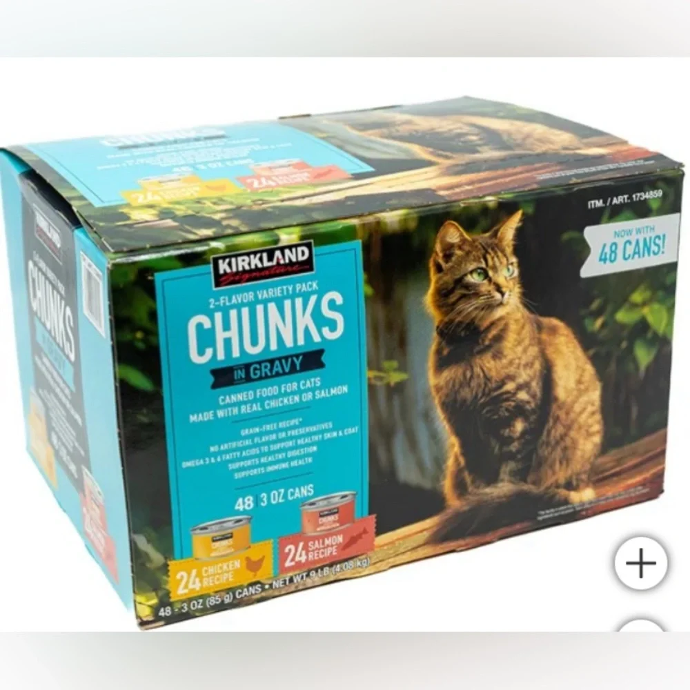 Kirkland Signature Chunks in Gravy, Canned Cat Food Variety Pack, 3 oz, 48-count